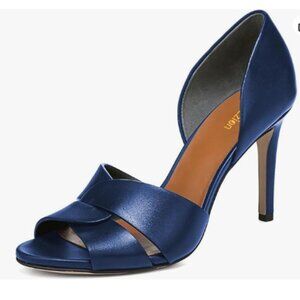 Pazzion Blue Open Toe High Heel Slip On Stiletto Heel Two Pieces Sandals